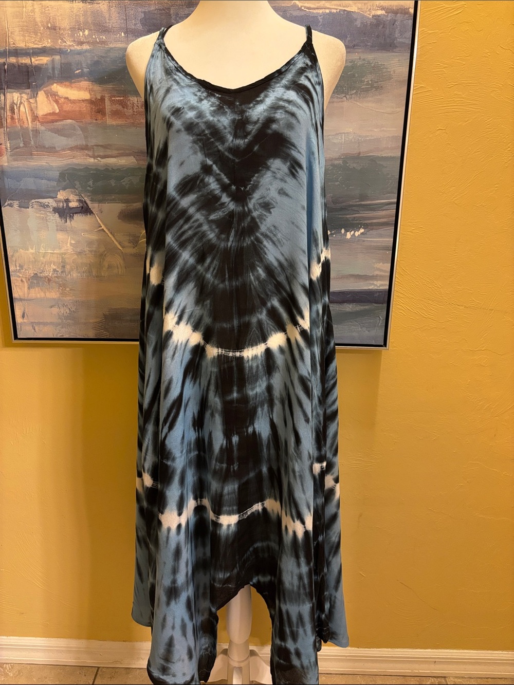 Blue and Black Tie-Dye Slip Dress